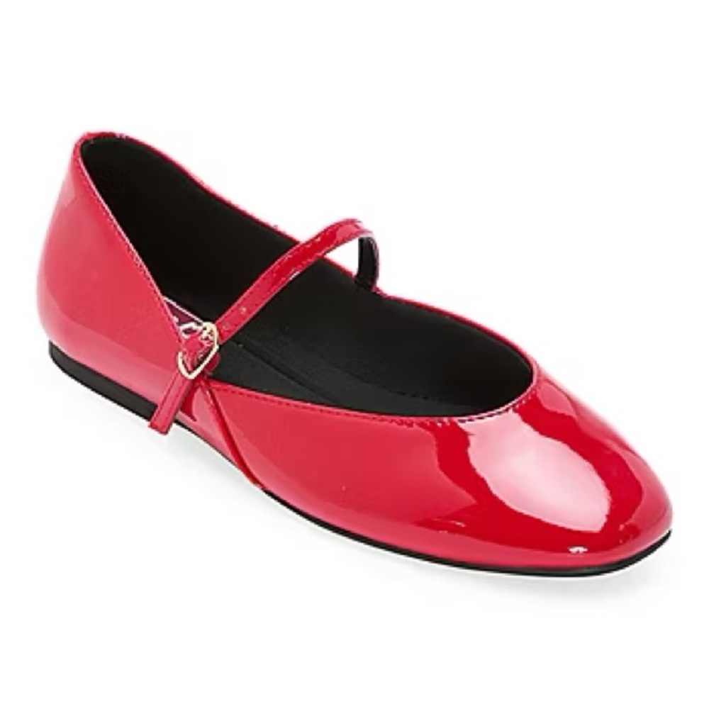 Pop Womens‎ Red Faux Patent Leather Round Toe Mary Jane Shoes
